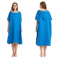 Solid color adult beach bathrobe Microfiber double-sided velvet water absorption quick drying cloak hooded changing bathrobe 1