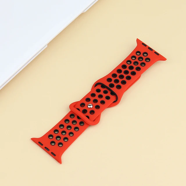 Silicone Strap For Apple Watch Band 44mm 40mm 42mm 38mm 44 mm watchband Breathable bracelet Apple watch 6 Strap iWatch 7 5 4 se 04 Red black