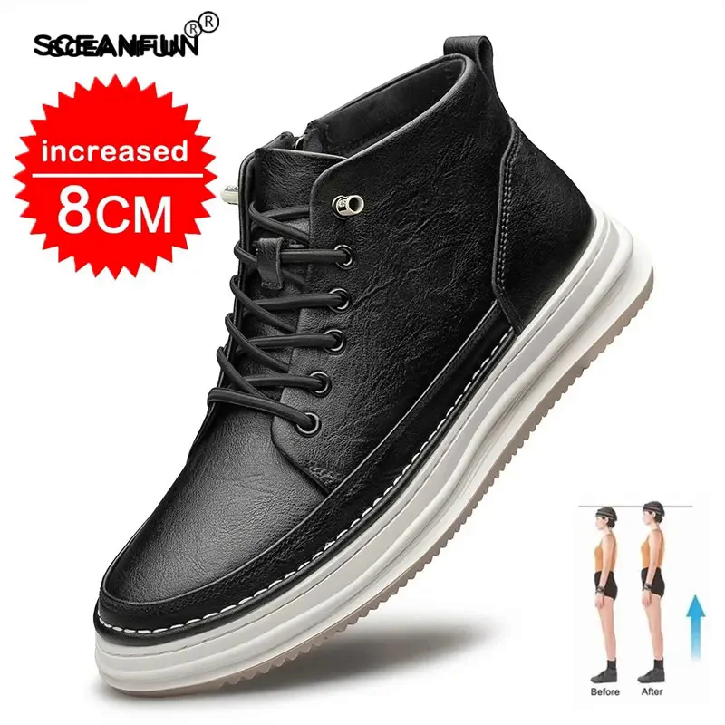 Casual genuine leather new height increasing shoes for men 8cm invisible elevator sneakers sport zapatillas de Hombre 4