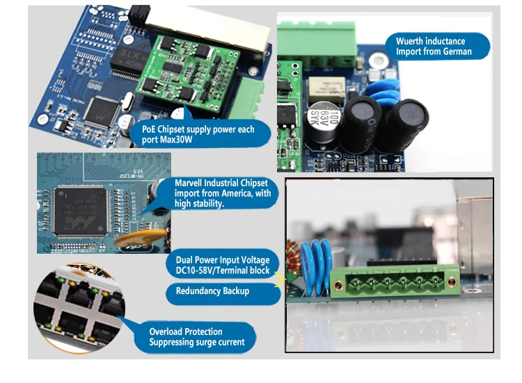 1000M 4ports/8ports POE industrial switch from shenzhen factory