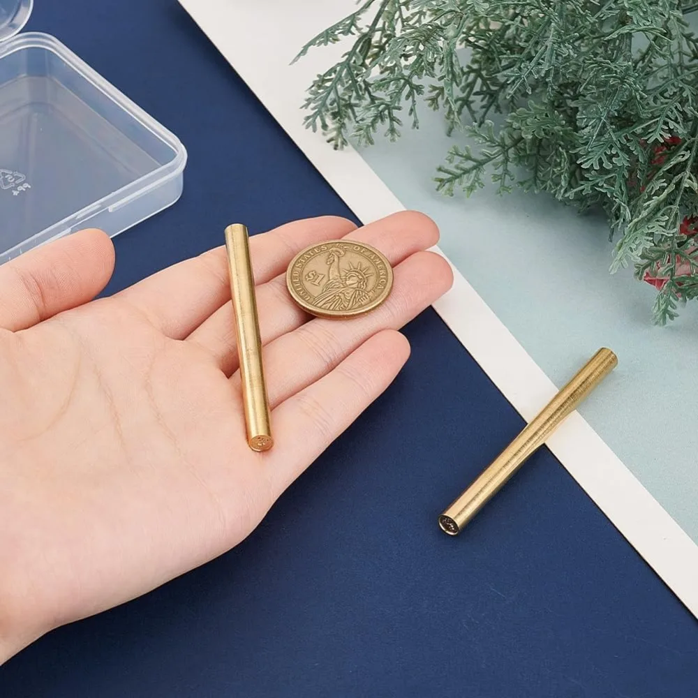 2Pcs Golden Mosaic Pins 6mm Diameter Decorative Knife Handle Pins 2.7 Inch Long Deer Horn Brass Mosaic Knife Handle