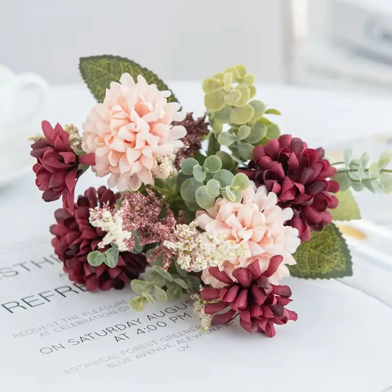 Huaao Bouquet Di Fiori Artificiali In Seta, Composizione Con Crisantemo E Ortensia, Champagne, 44 Cm, Per Centrotavola Matrimonio