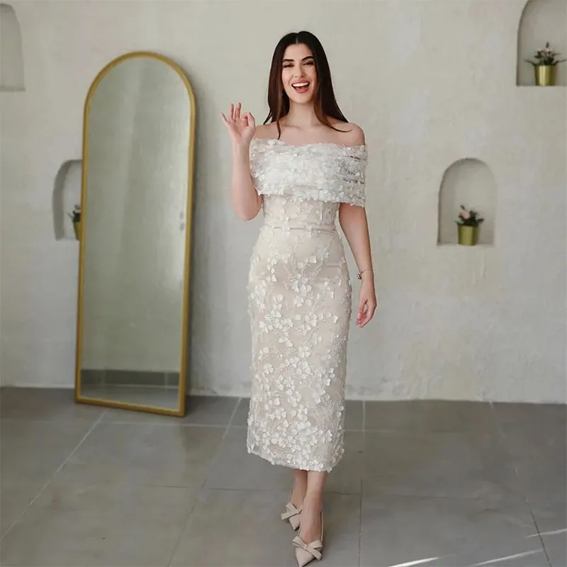 

Elegant Sheath Prom Dresses Boat Neck Lace Appliques Evening Pary Gown Bead Sequin Ankle Length Womens Special Occasion Dress