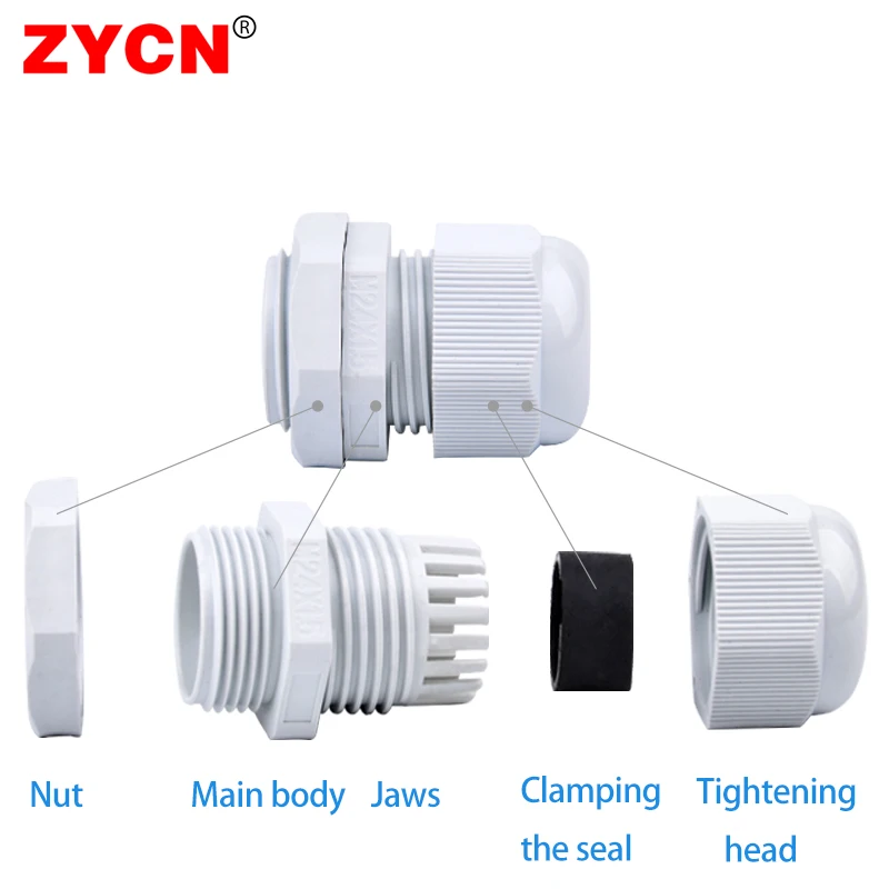 10Pcs Nylon Waterproof Connector Cable Gland M12 M18/M20 M24 M25 IP68 Plastic White Black Connector Seal Joint Entry Fixed Wire