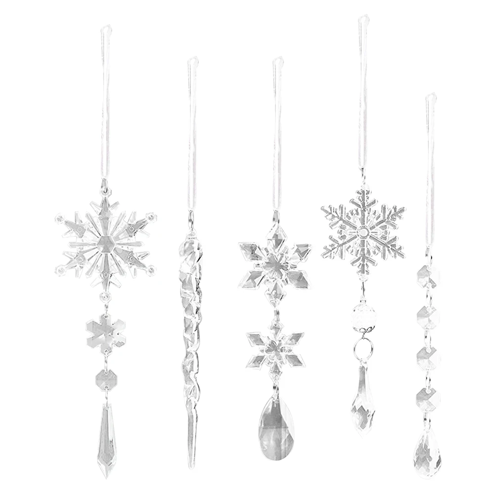 10Pcs Snowflake Ice Pendant Acrylic Snowflake Icicle Drop Crystal Hangings Transparent Decorative Party Supplies