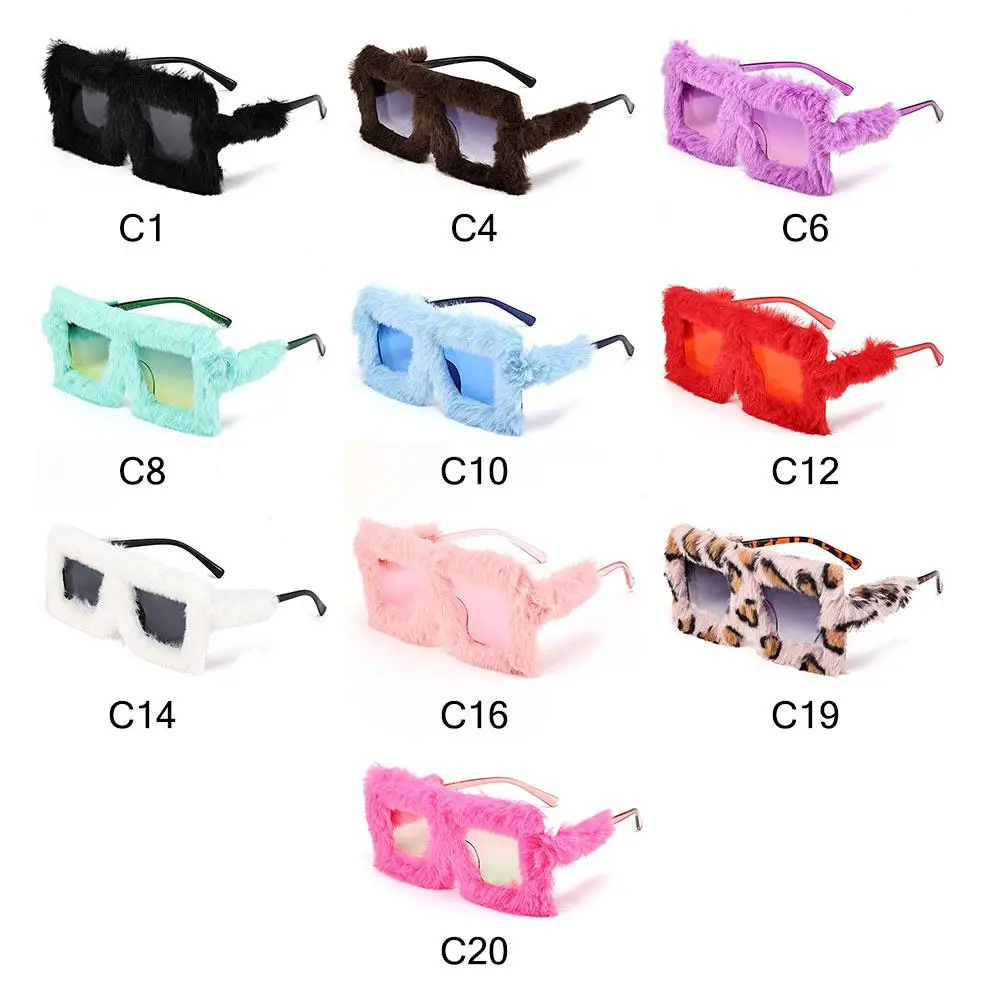 Oversized Plush Sunglasses Style Party Christmas Halloween Cosplay Winter Shades Soft Fluffy Square Frame Sun Glasses for Women 5