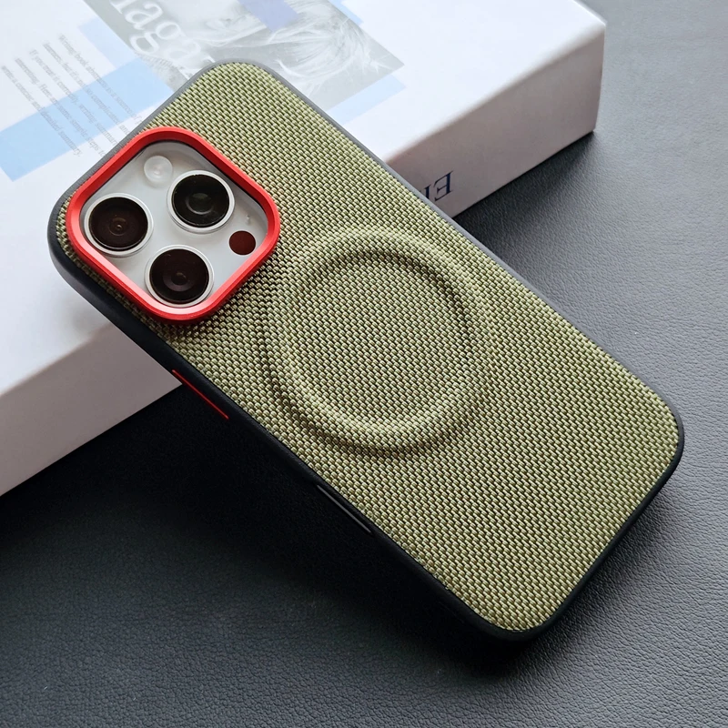 Luxury Magnetic Soft TPU & Nylon Woven Leather Anti-Fingerprint Phone Case Cover