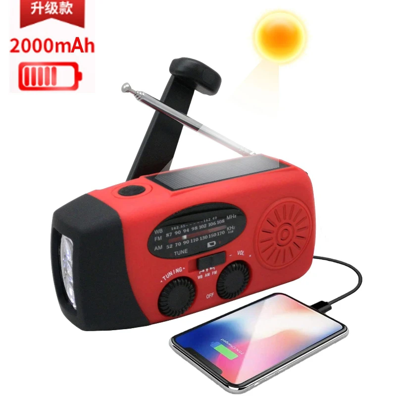 

High Quality 2000mah Rechargeable Usb Disaster Prevention First Aid Radio Wholesale Solar Hand Crank Emergency Radio