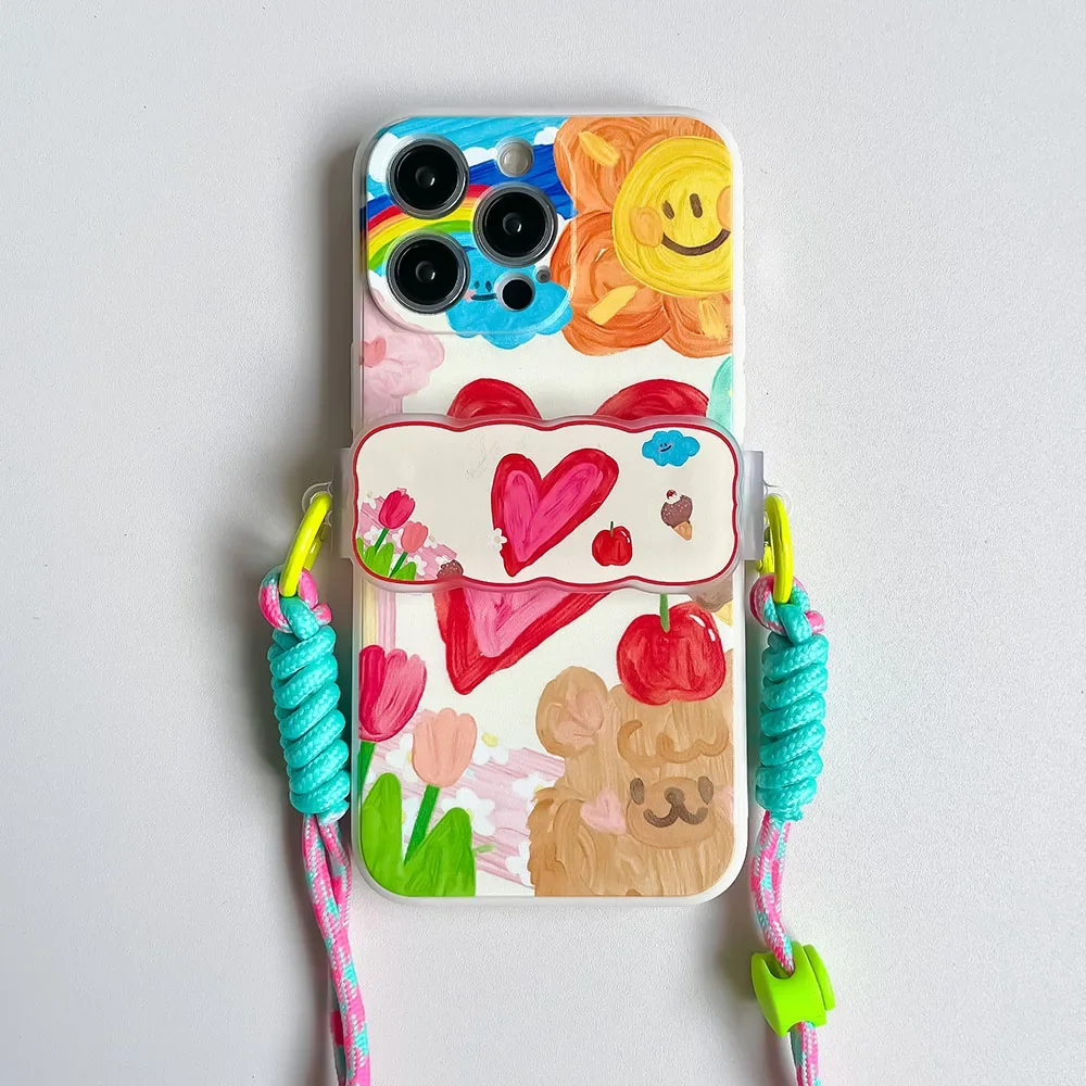 Crossbody Lanyard Chain Phone Case with Bracket and Back Clip Cover