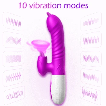 Double Tongue Cunnilingus Vibrator Telescopic Rotating Dildo Heating Vagina Clitoris Stimulate Vibrator Adult Sex Toys for Women 6