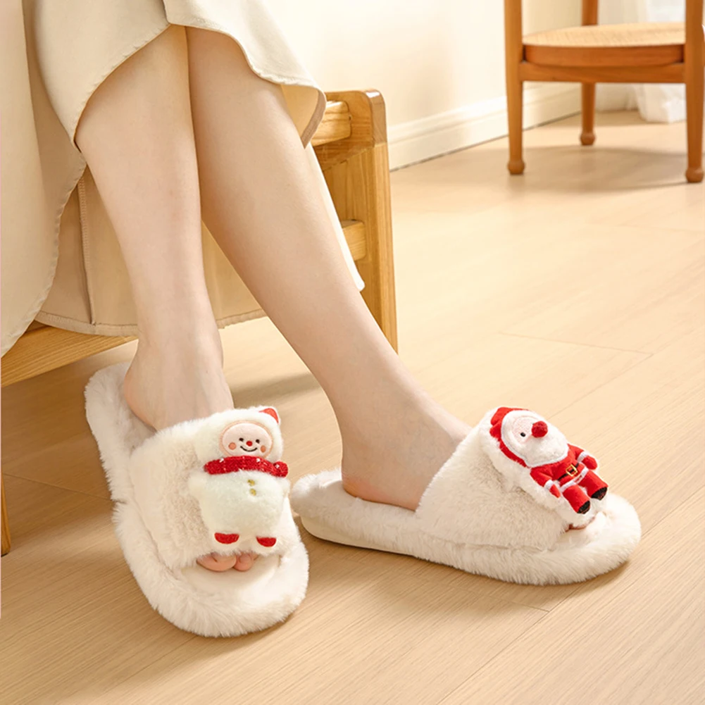 Christmas Printed Slippers Comfy Fluffy Thickened Slippers Cozy Plush Breathable Scuff Bedroom Shoes