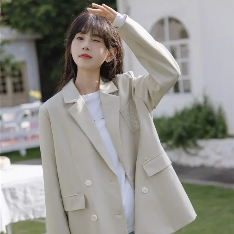 DAYIFUN Casual Blazers Women's Spring Autumn 2024 New Solid Color Long Sleeved Suit Jacket Hong Kong Style High-end Feeling Tops