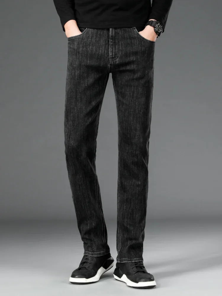 Men's Stretch Slim Jeans 2024 New Autumn Straight Leg Casual Denim Trousers Male Business Classic Fashion Blue Gray Black 5