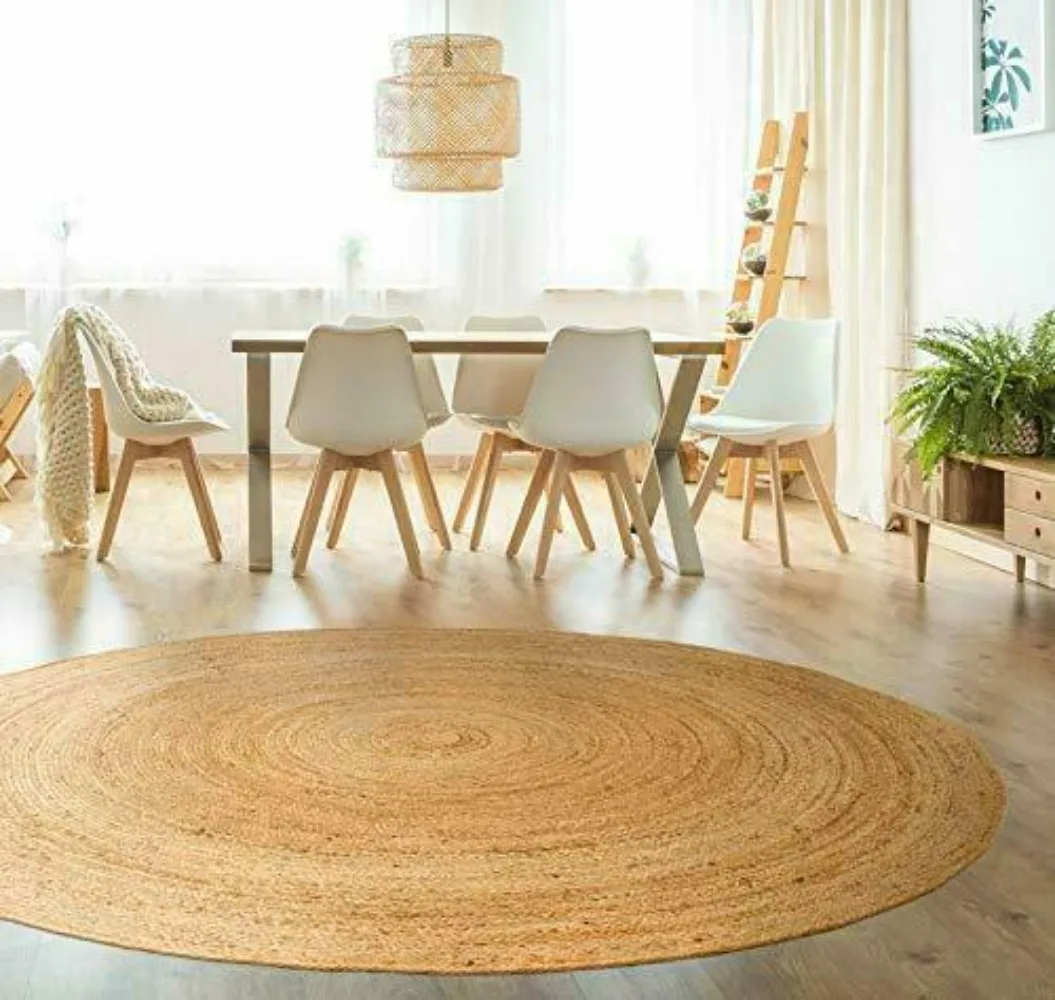 

Round Rug Jute Natural Scandi Style Braided Reversible Rustic Rugs Carpets for Living Room Bedroom Decor Hallway Mat