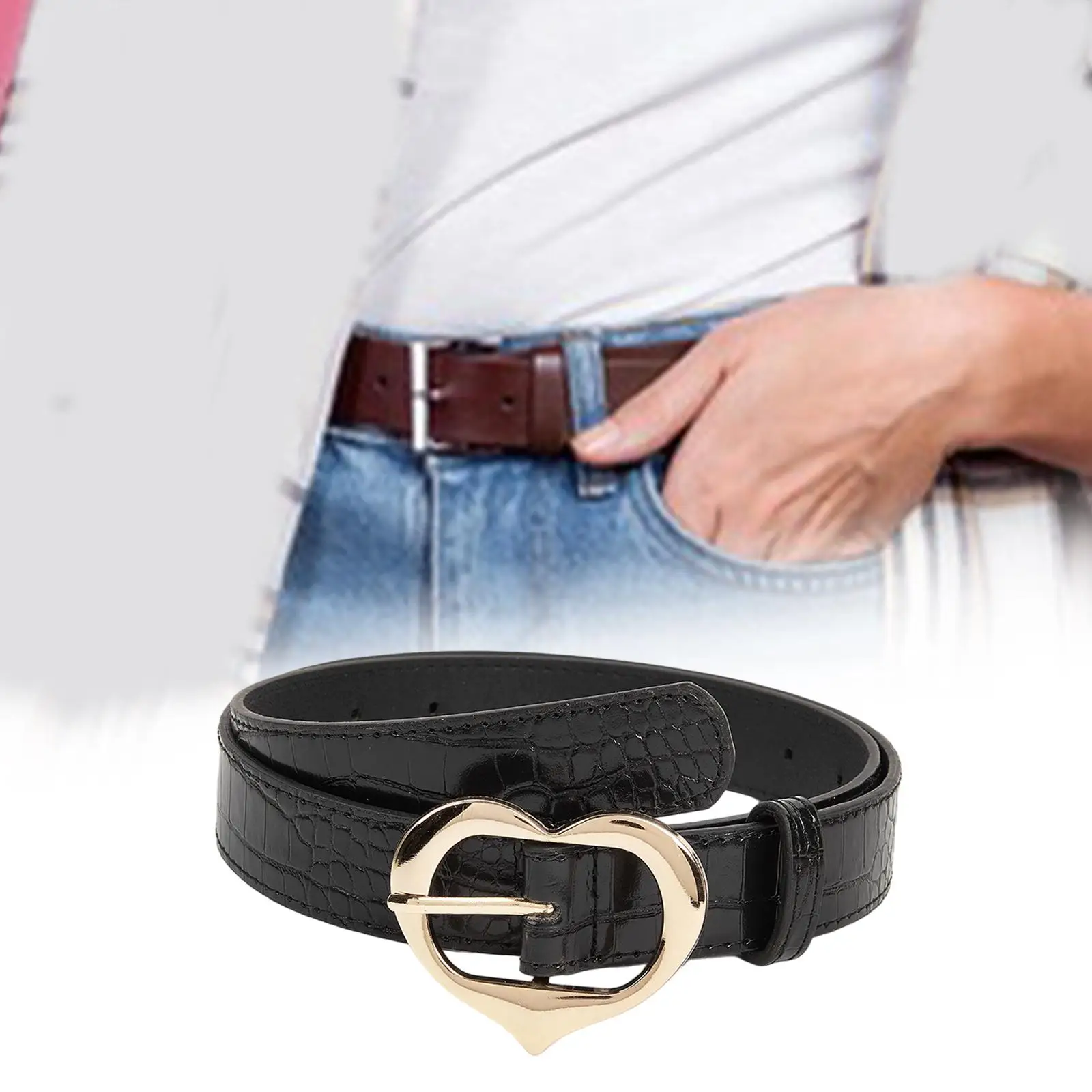 Women Belt with Heart Buckle Waistband for Trousers Accessories Shorts Dress