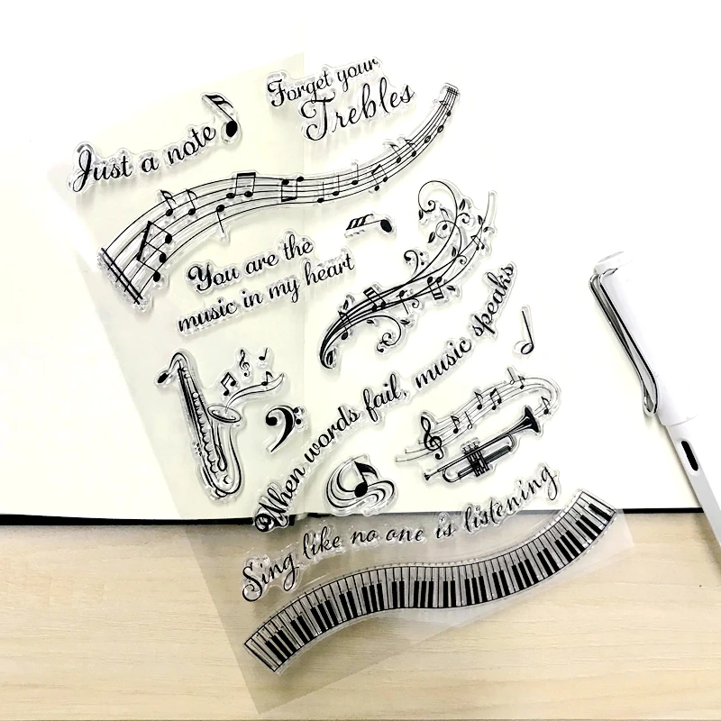 Music Note Clear Stamps Scrapbooking Staff Musical Instrument Silicone Stamping Seal Junk Journal Deco DIY Craft Supplies