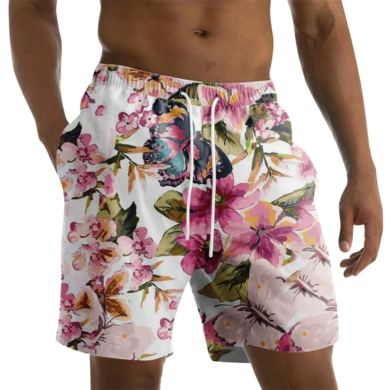 Men Floral Beach Shorts 3D Print Surfing Swimwear