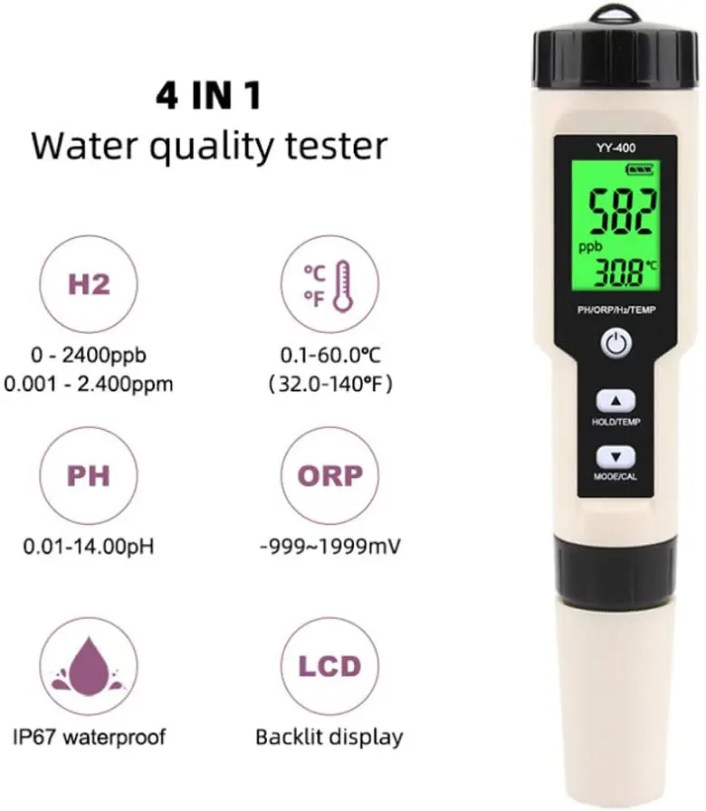 

2023 New 4 in 1 PH/ORP/H2/Temperature Portable Water Quality Monitor Test Pen 0.01-14.00pH Measuring Water Tester for Aquariums