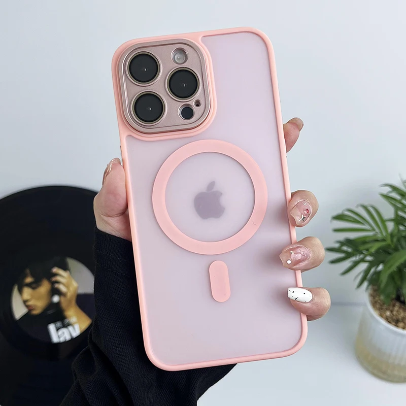 Sleek Matte Magnetic Clear Phone Case with Wireless Charging and Lens Protection