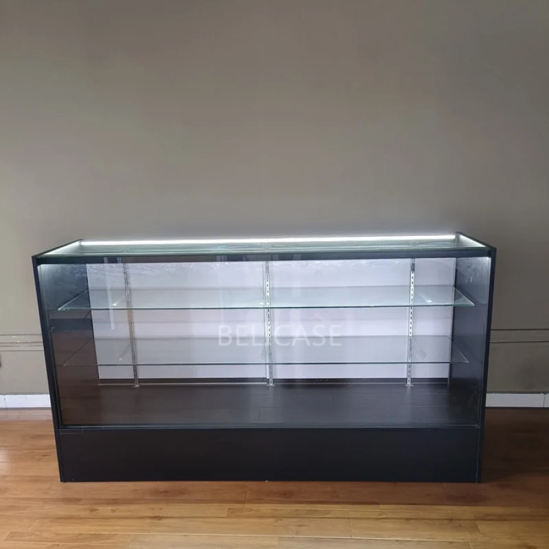 잠금 가능한 디스플레이 쇼케이스 목재 소매 유리 카운터, 연기 상점용 LED 조명, custom.6ft