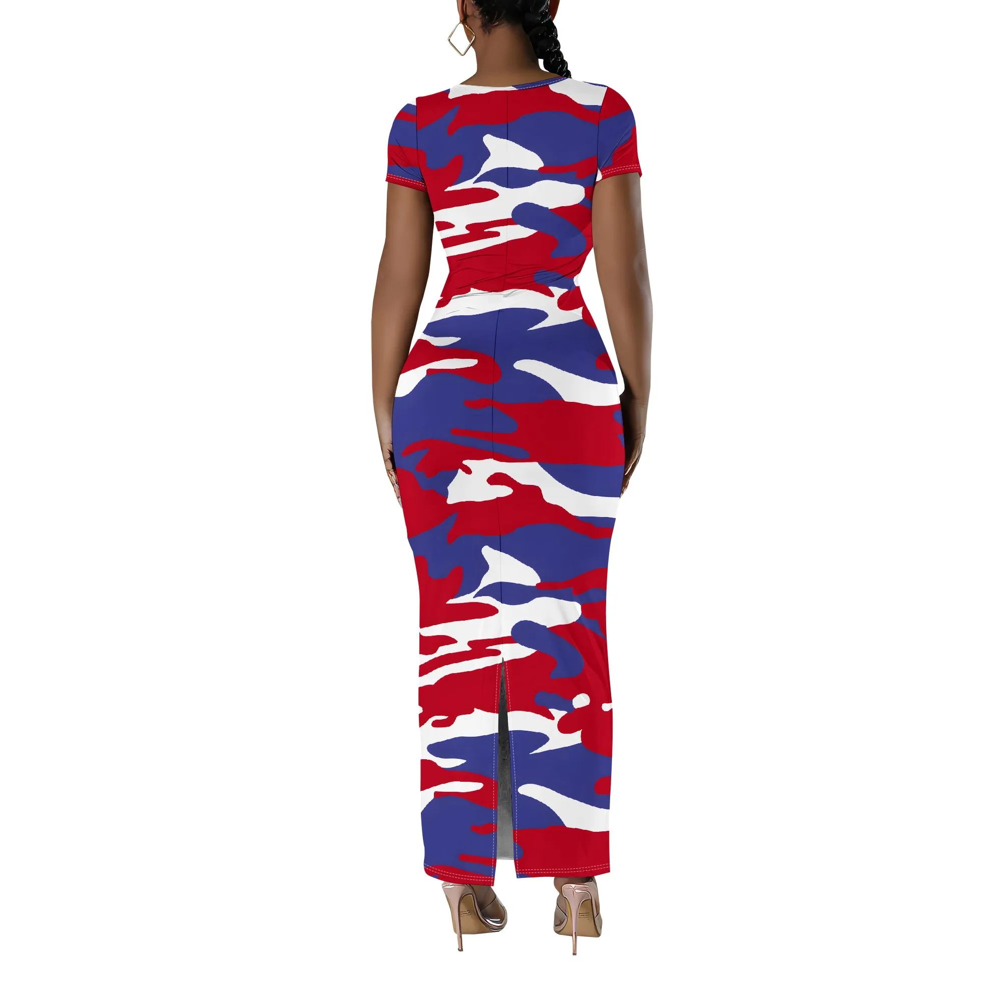 Damenmode, ärmellos, locker, sexy Outfits, langes Slip-Druck-Sommerkleid, Camouflage-Druck, U-Ausschnitt, Freizeitkleid, Maxikleider – Detail 4