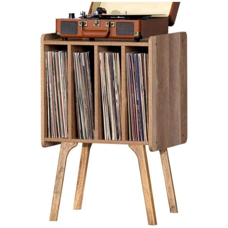 

Подставка для проигрывателя, стол для хранения виниловых записей с 4 шкафами до 100 альбомов, современный поворотный стол среднего века с деревянными ножками