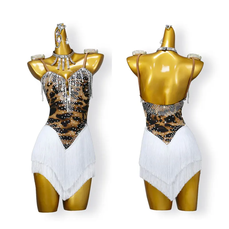 Wild Pulse Leopard Collection | Jungle Tassel Diva | Halter-neck Latin Dance Top&Skirt | TOAO