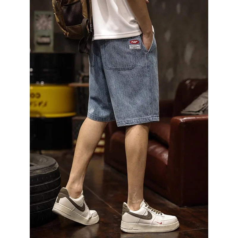 

Summer ice silk cool thin denim shorts men with the new wash American retro five quarter pants