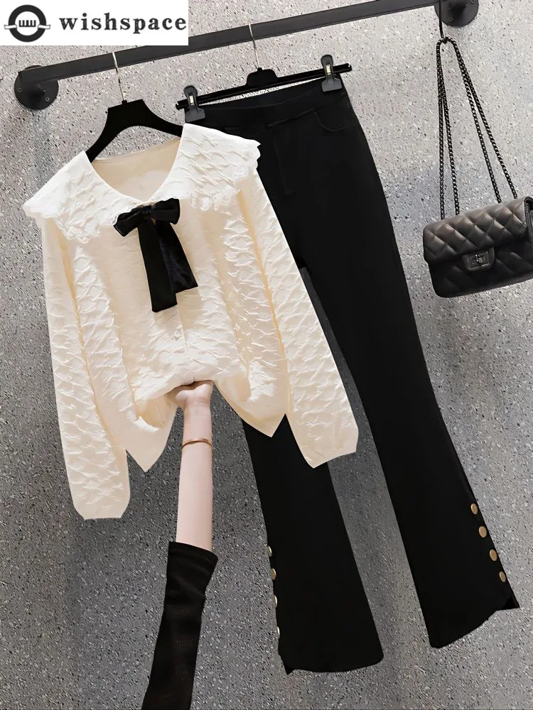 Fashion Women's Set Spring and Autumn New Age Reducing Doll Neck Long Sleeved Shirt Top Casual Pants Two Piece Set original pre order rainbow high new friends pinkly paige blu brooks lilac lane pinkie collection fashion doll action figure toys