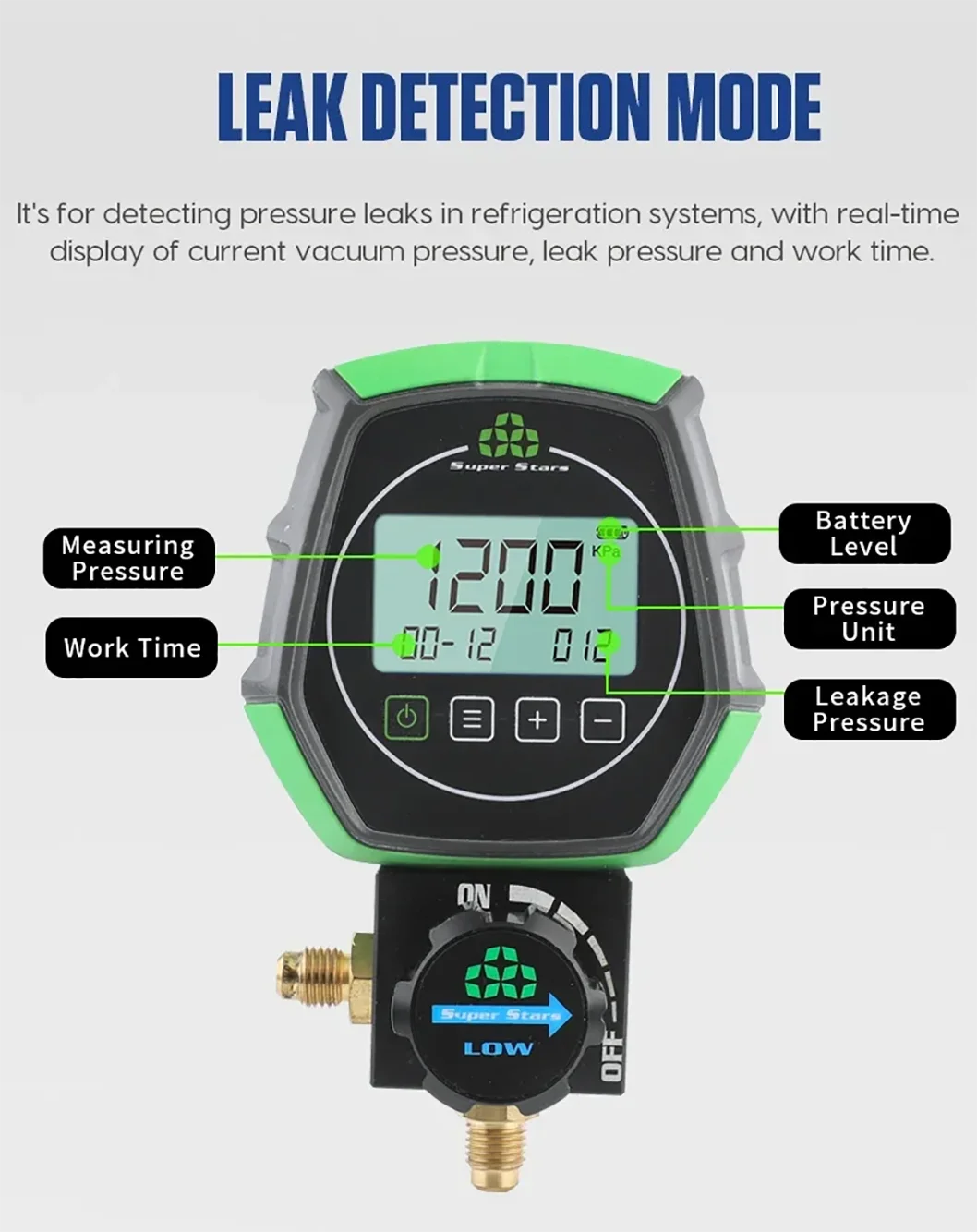 New Electronic Fluoride Gauge Digital Display Manifold Tester Refrigerant Vacuum