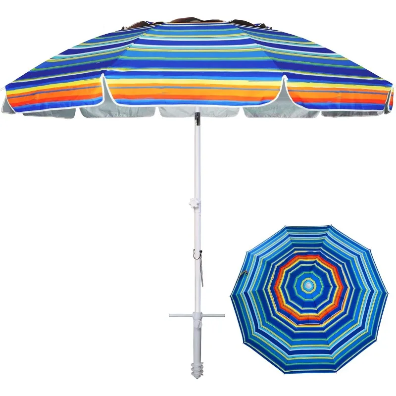 

8FT Large Beach Umbrella with sand anchor, Heavy Duty High Wind Portable Outdoor Umbrellas with UPF50+ UV Protection,Air Vents