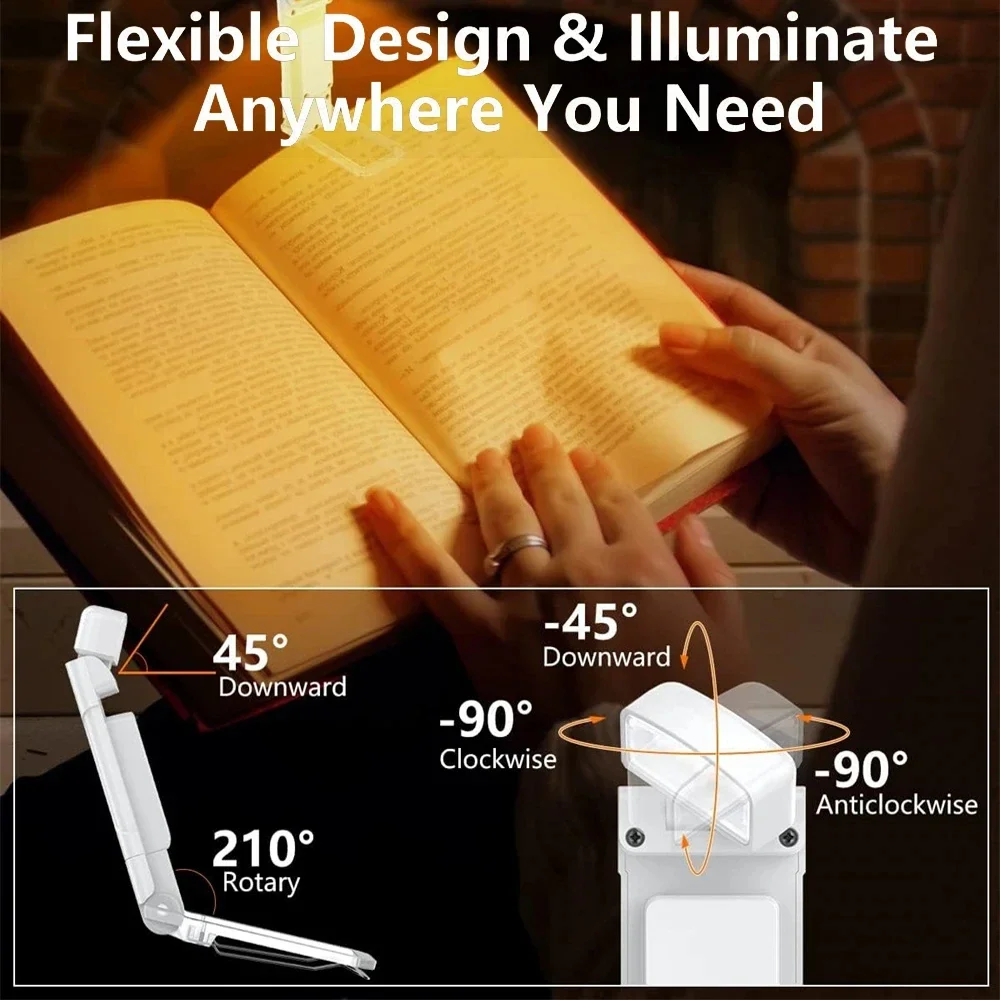 LED Light Night Light Book Light Mini Night Light Mini LED Light Mini LED Book Light USB Rechargeable Eye Protection Reading Light Portable 3 Colors 5-Level Brightness Bookmark Night Lamp