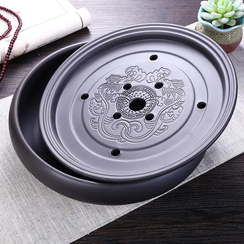 

Чайный поднос из фиолетовой глины, керамический семейный чайный сервиз, емкость для хранения воды, сухой чайный столик, домашний чайный столик, простой маленький чайный сервиз