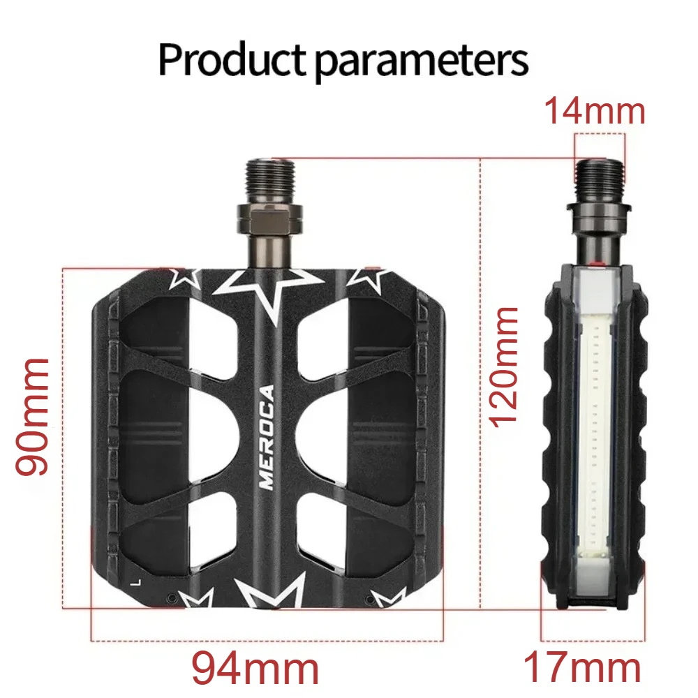 알루미늄 MTB 자전거 페달 3개의 밀폐형 베어링 블랙 LED 라이트 포함 9/16 퀵 릴리즈 자전거 페달 MTB 폴딩 바이크용