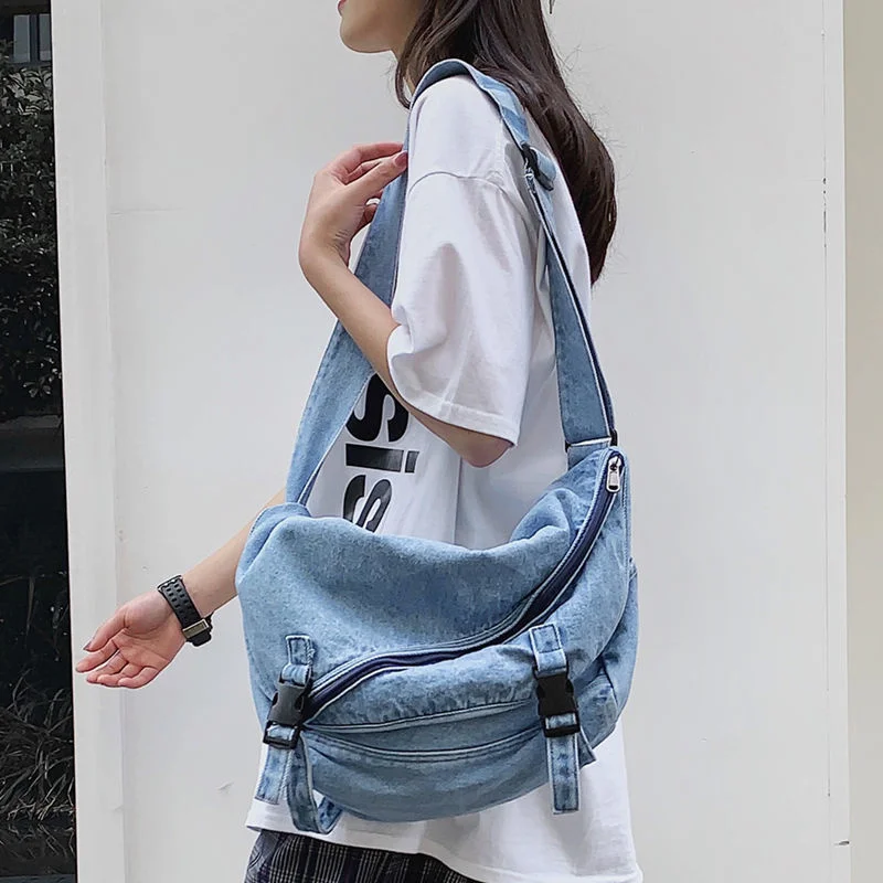 2023 Techwear Fashion Boston Denim Women Shoulder Bags Large Capacity  Travel Bag Designer Women Bags Jeans Crossbody Bag Female - Shoulder Bags -  AliExpress