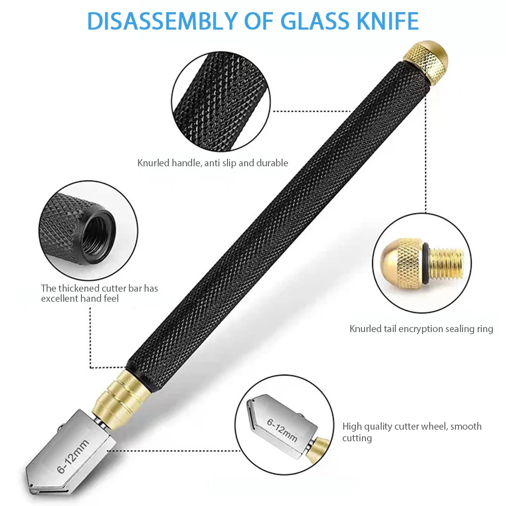 Diamond Tile Glass Cutter Set with 3 Replacement Cutting Heads, Porcelain Scribing Knife, Professional Glass Cutter 3