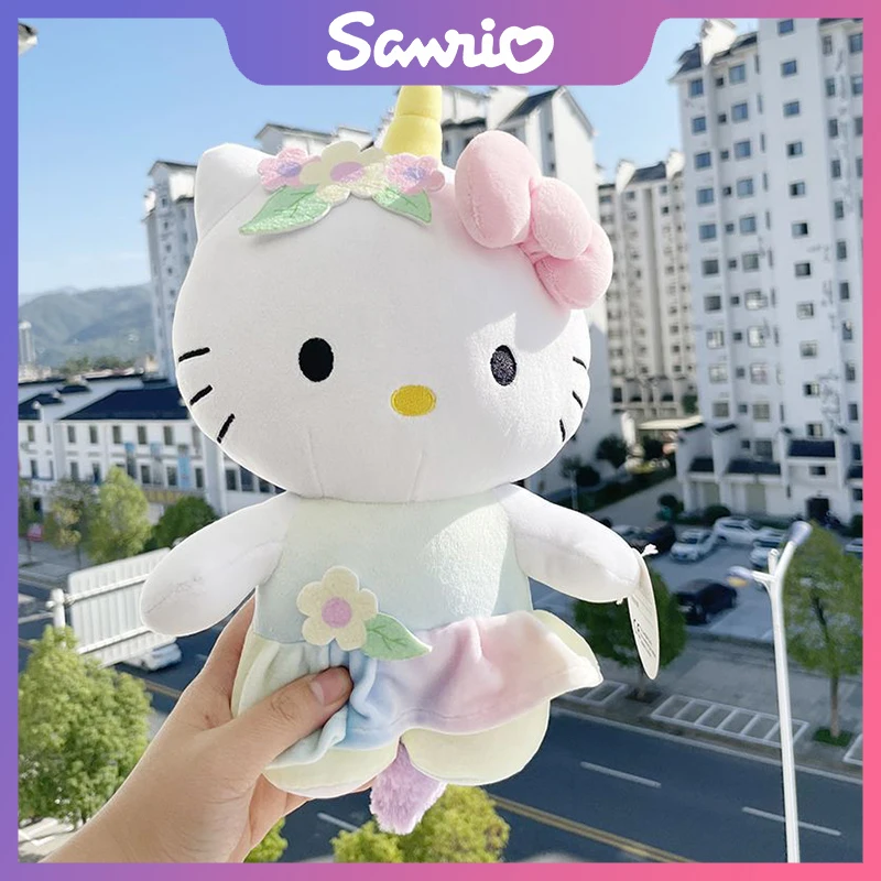 

Плюшевая кукла Hello Kitty Sanrio, милая мультяшная игрушка-Зверюшка в виде единорога, мягкая подушка, домашний декор для комнаты, подарок на день рождения для детей, 25 см