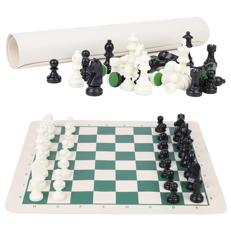 Plastic Chess Set King High 76mm 4 Queens Heavy Chess Pieces PU Chessboard Children Family Travel Board Table Game Toys