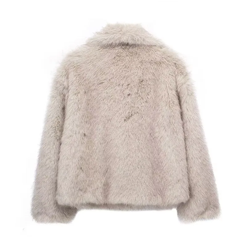 Winter Gradient Faux Fur Coat Women Luxury Big Fur Collar Pockets Loose Jacket Female Fashion Lady High Street Overcoats