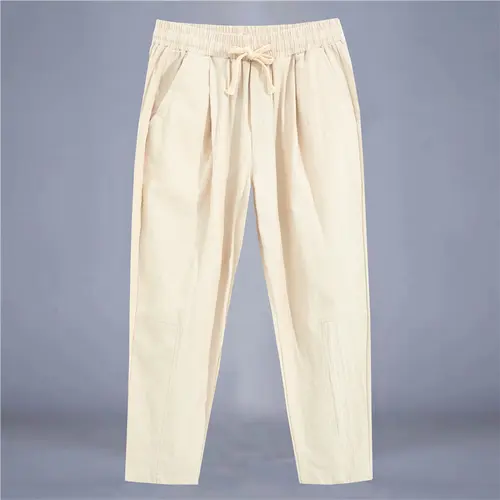 Men's Trousers Cotton Linen Fashion Casual Pants Solid Color Breathable Loose Shorts Straight Drawstring Pants Streetwear Men - Image 11
