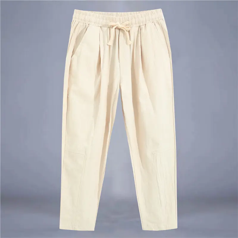 Men's Trousers Cotton Linen Fashion Casual Pants Solid Color Breathable Loose Shorts Straight Drawstring Pants Streetwear Men - Image 11