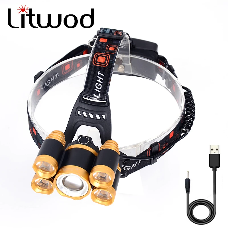 Usb Rechargeable Led Headlamp Xml T6 5 Beads Zoomable Head Lamp