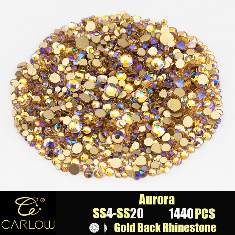 Shiny Gold Back Glass Crystal Rhinestones for DIY Crafts and Nail Art - 1440 Pieces