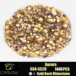Shiny Gold Back Glass Crystal Rhinestones for DIY Crafts and Nail Art - 1440 Pieces (Aurora)