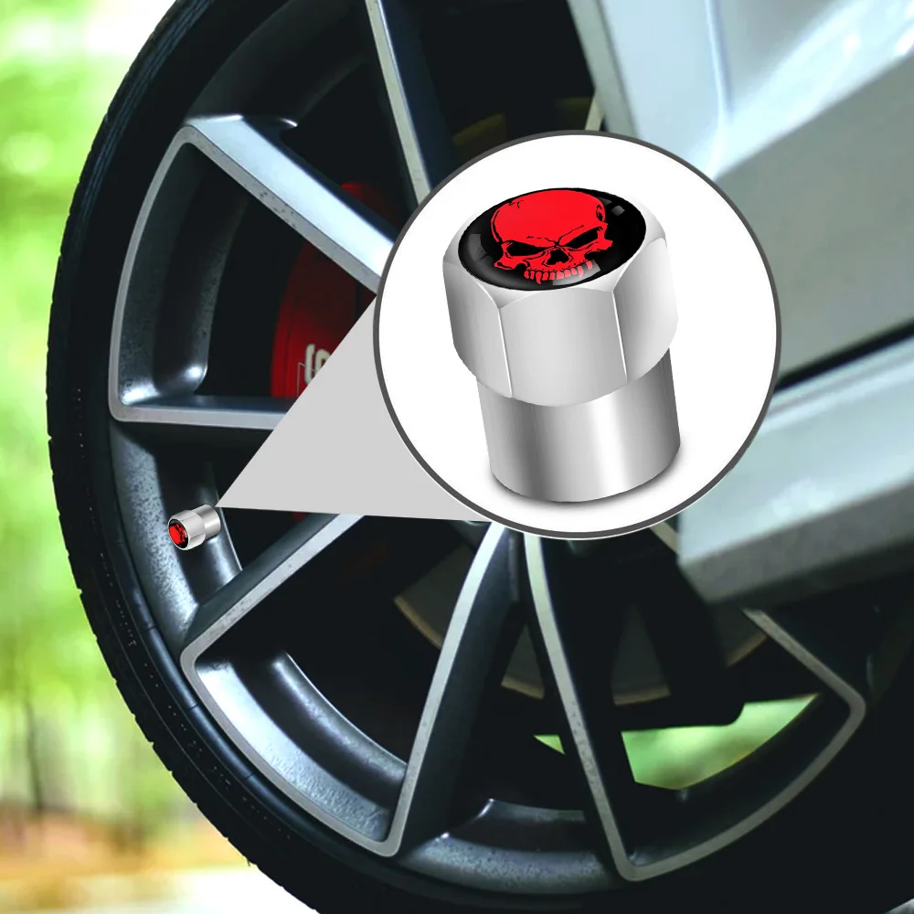 4 pz/set Teschio Rosso Logo Tappi Valvola Auto Pneumatici Accessori Copertura Della Stelo Auto Styling In Lega di Alluminio Cerchione Stelo Coperture  34