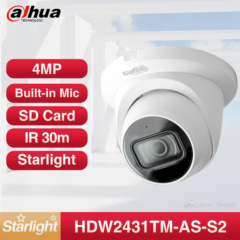 Dahua 4Mp 4K Starlight Hd Lite Camera Mic Sd Card Monitor Home Outdoor Security Protection Metal Body Ipc-Hdw2431Tm-As-S2 Webcam