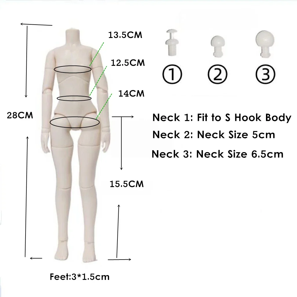 28cm Height Universal Version Body for 1/6 BJD Plastic 30cm Girl Doll Joints Body Accessories for Girls Dress Up Toys 3