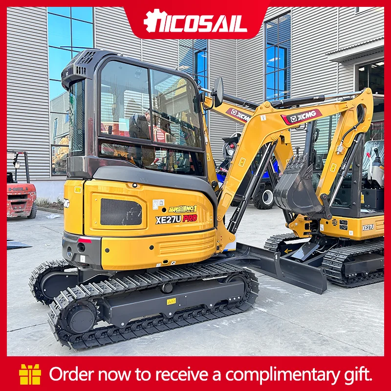 Nicosail Mini-Raupenbagger mit Kabine, Dieseltraktor, 3 Tonnen, hydraulischer Kompaktbagger, 2,7 Tonnen, Mini-Bagger, Baumaschine