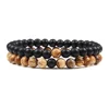 Ensemble de bracelets pour couple, charme en pierre naturelle œil de tigre et lave noire, bracelet extensible tendance, bracelet perlé de yoga, bijoux d'amitié, cadeau