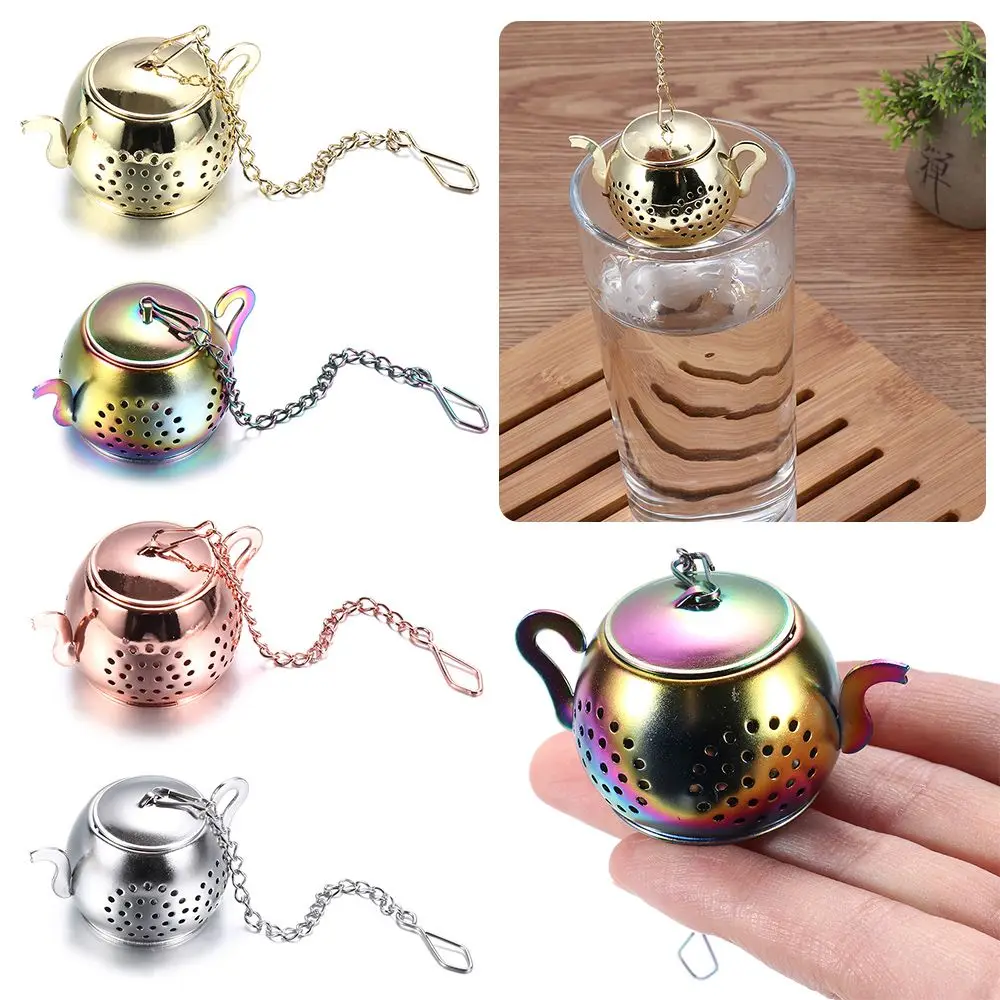 Stainless Steel Teapot Shape Herbal Spice Filter Diffuser, Tea Strainer, Loose Tea Infuser with Chain, Kitchen Gadget